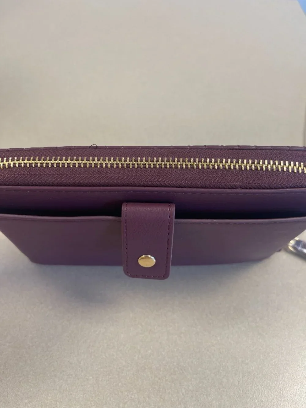 Badgley Mischka Vegan Leather Card and Phone Zippy Wallet in Plum - BM4177 - NWT